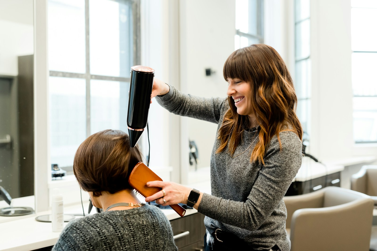 Professional hair styling in a salon